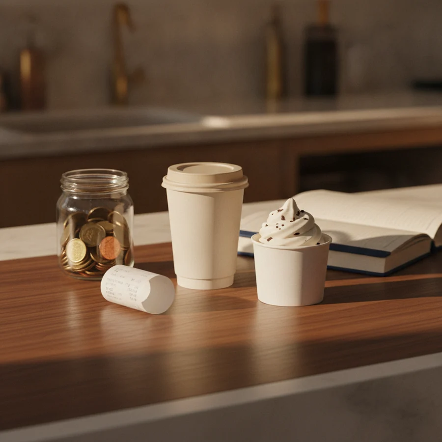 Editorial still life representing the economics of a Coffee / drive-thru beverage business