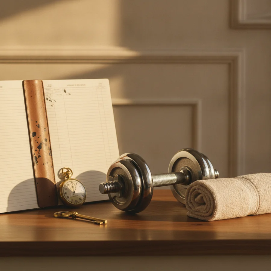 Editorial still life representing the economics of a Fitness business